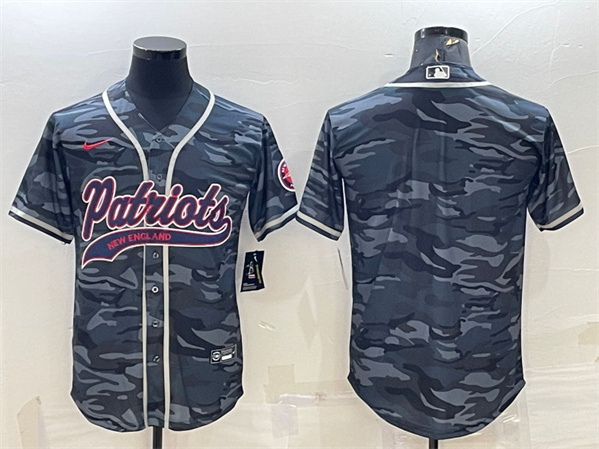 Men's New England Patriots Blank Gray Camo With Patch Cool Base Stitched Baseball Jersey